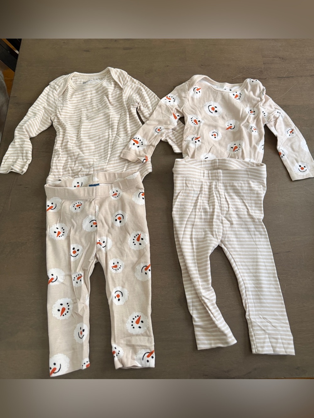 4pc Baby Beige Snowman Mix/Match Bodysuit Leggings Set